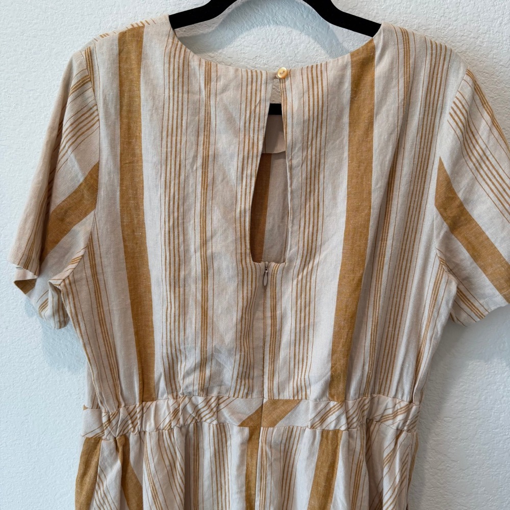 A Loves A Striped Fit and Flare Dress Mustard Yellow Cream Short Sleeve Large - Picture 3 of 5